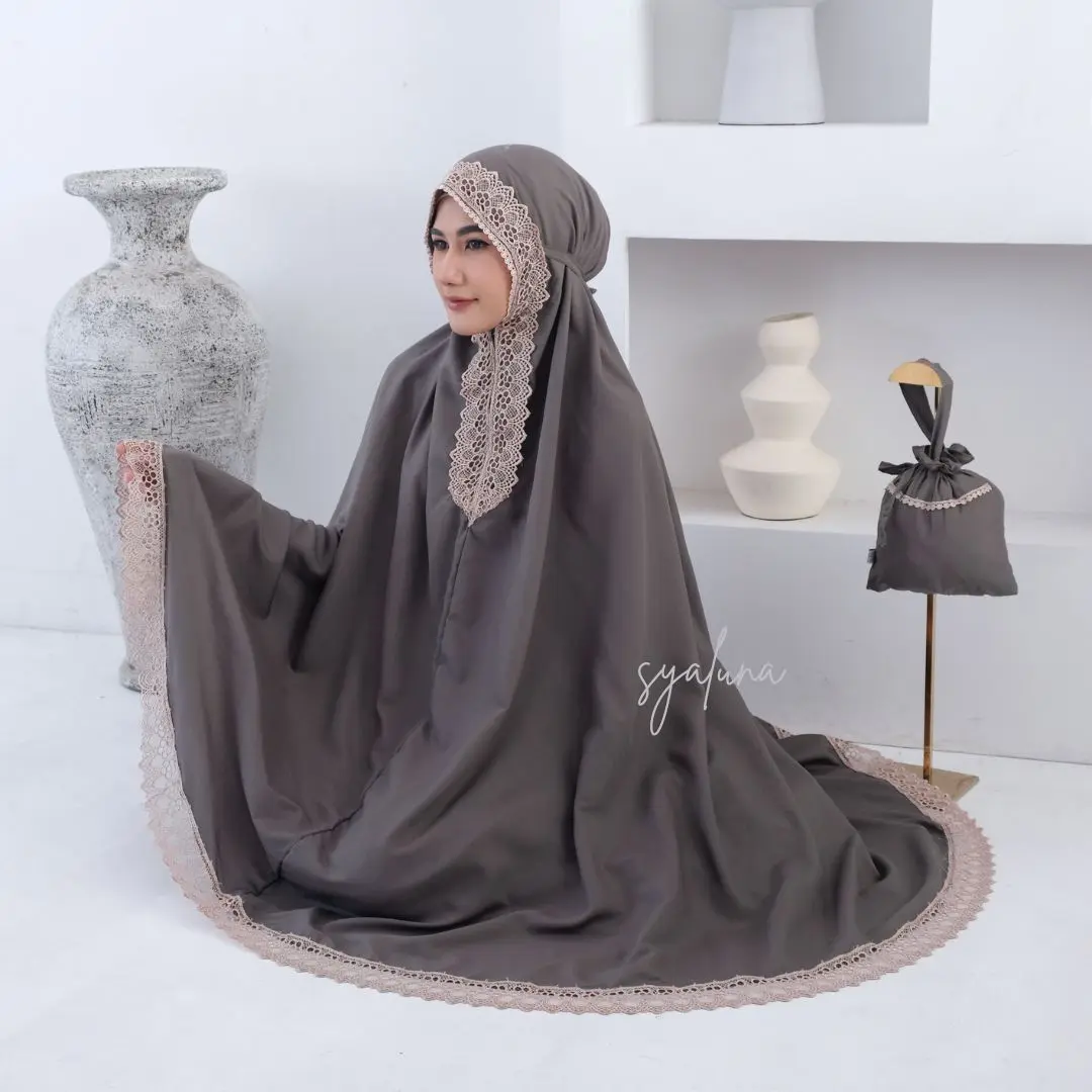 SYALUNA - Mukena Dewasa 2in1 Katun Premium Renda Jumbo Azzura Series  Lembut Mewah Mukenah  Muslim Nyaman Travel
