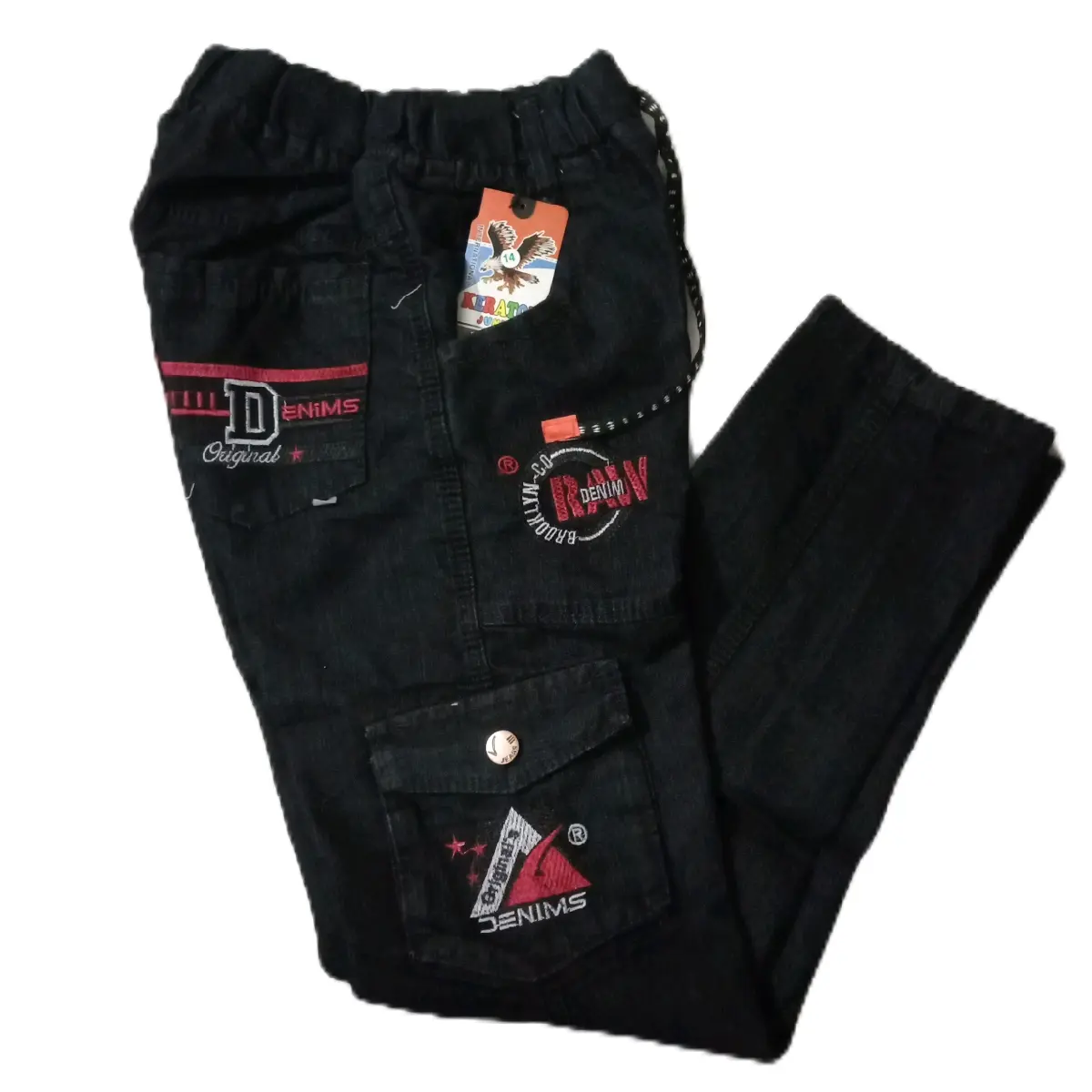 celana jeans hitam 13-15th pingang full karet bisa di serut