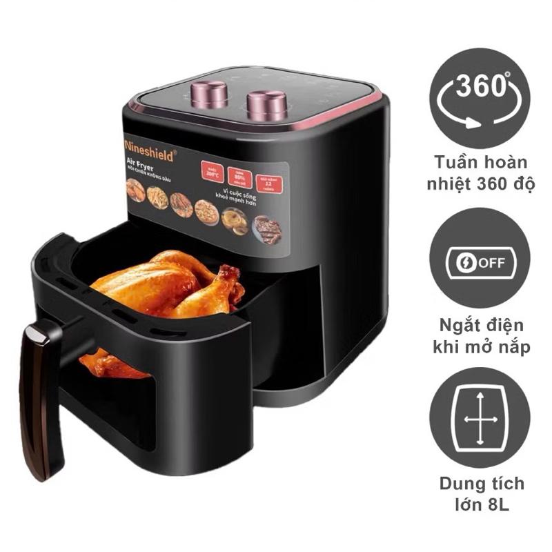 Nồi chiên Nineshield kb-5005M có kính công nghệ mới, BẢO HÀNH 12 THÁNG deal KOL Chiên Không Dầu nineshield 8l