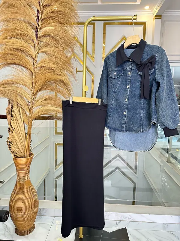 Setelan Rok Lara Denim Hijab Style Ella Trendy 1