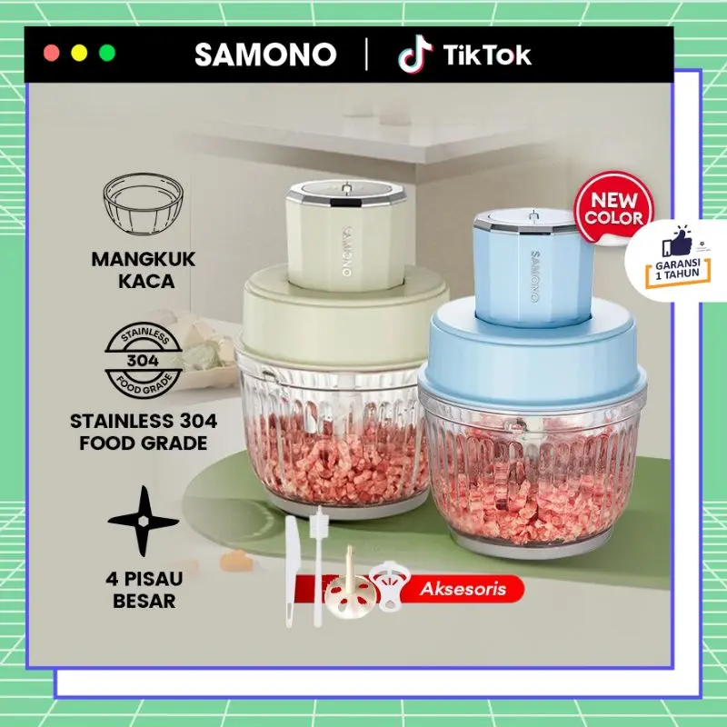 (ISCHA SARGITA EXCLUSIVE) SAMONO 2.5 Liter Food Chopper Multifungsi Penggiling Daging Penghalus Makanan dan Bumbu Wadah Kaca Garansi 1 Tahun (SW-CG350)