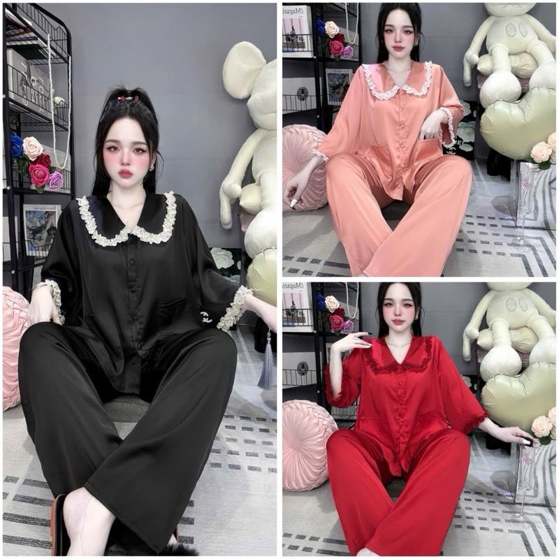 Đồ bộ nữ mặc nhà tay lỡ FROM RỘNG CÁNH DƠI quần dài dành cho nữ cổ bèo phối ren lụa LATIN TƠ TẰM hoạ tiết dễ thương mặc bốn mùa phù hợp sz 40-60kg