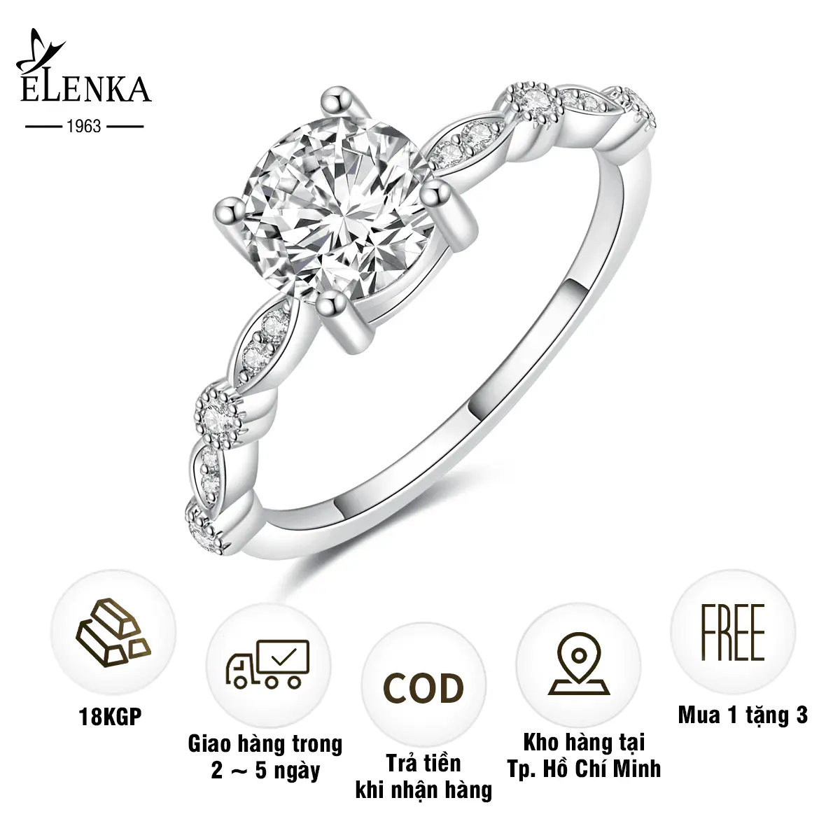 Nhẫn Mạ Vàng 18K, Có 4 Ngạnh, Đá Zircon, Viền Đá Sưu Tầm Sang Trọng Và Đẹp Mắt