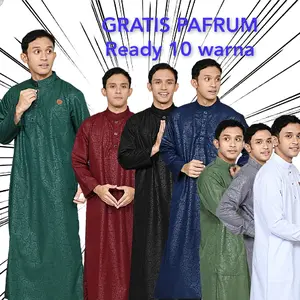 Jubah Embos Etnik dan Hexagonal ARROZAQ Kancing Kotak Besi Gamis Laki Laki Pria Dewasa