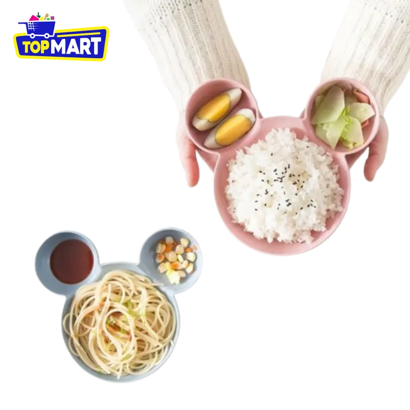 TOPMART - Mangkuk Piring Anak Motif Mickey PP Food Grade / Peralatan Makan Anak Bentuk Kartun Bahan Jerami 3