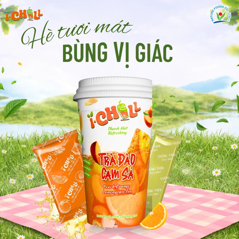 iChill Nước Thanh Nhiệt Trà Đào Cam Sả Sấy Thăng Hoa - Ly (30g)- Gói Đường Riêng