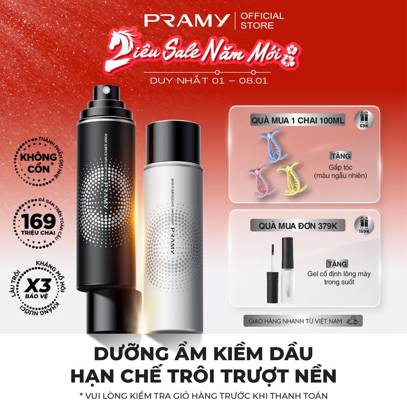  PRAMY Xịt Khoá Nền Trang Điểm Dưỡng Ẩm Kiềm Dầu Lâu Trôi Dưỡng Ẩm Không Chứa Cồn 100ML 