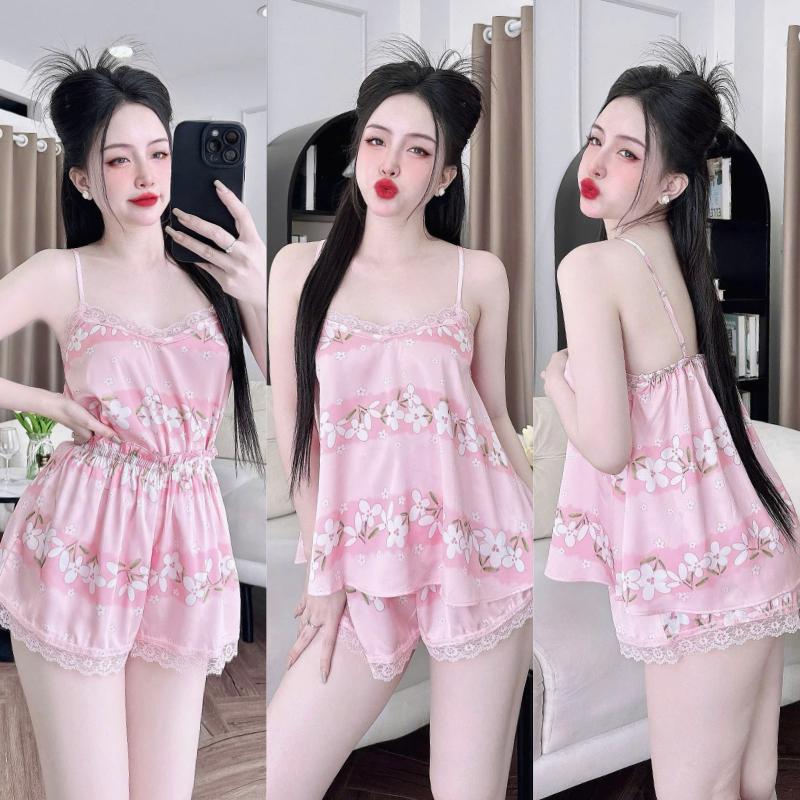 Bộ Đồ Ngủ Nữ Sexy HEUN YOUNG Đồ Bộ Nữ, Bộ Mặc Nhà 2 Dây Phối Ren Quần Đùi Lụa Latin Mềm Mịn FreeSize 40-65kg Áo Kem Women 2
