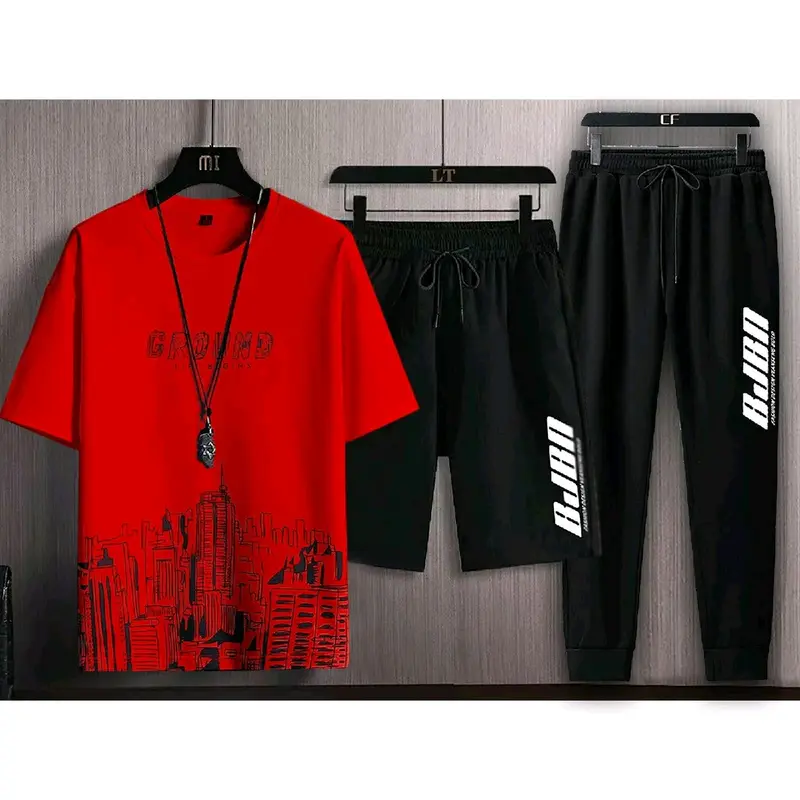 Bisa Cod/kaos distro cowok/Setelan 3 In Begins - Setelan Atasan Kaos Pria/1 set outfit cowok Celana Panjang 3