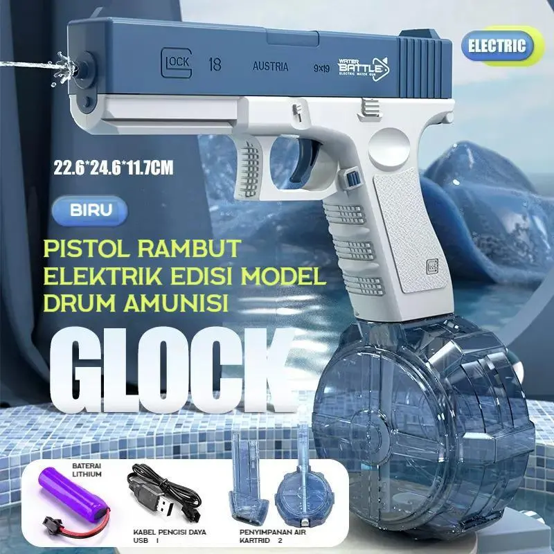 Mainan Penyiram Elektrik Meledak Glock Mainan Penyemprot Air Otomatis Penuh Anak-anak Penyiram Tempur Glock Toy