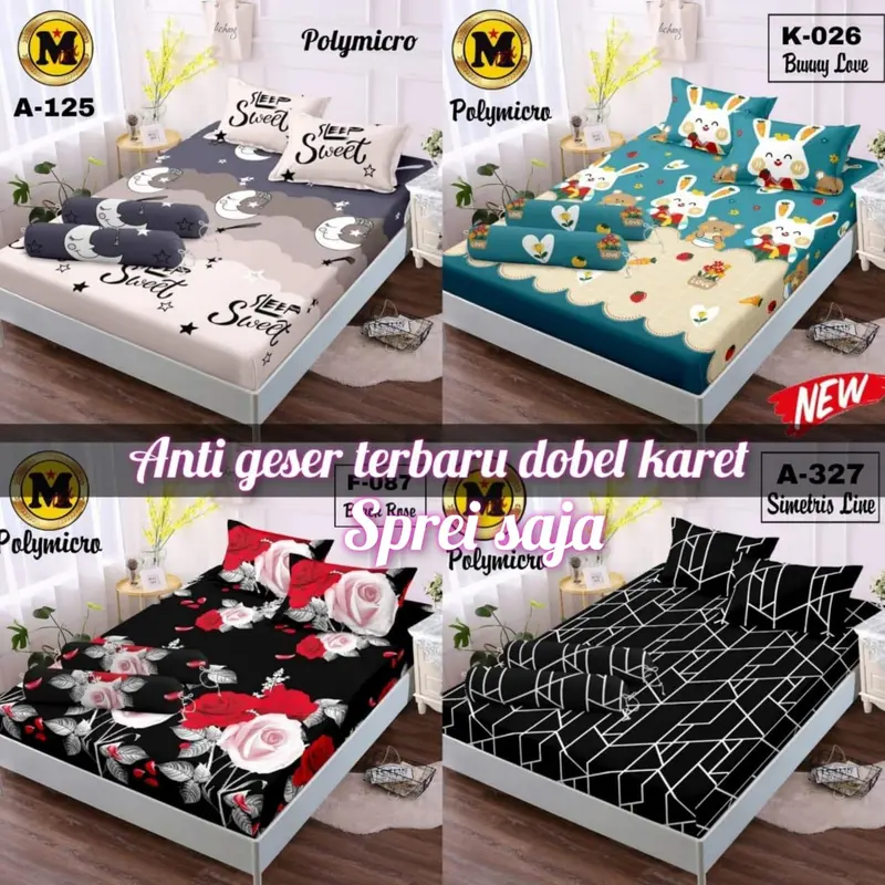 Sprei anti geser dobel karet motif karakter semua ukuran ada 90 120 160 180 20 1