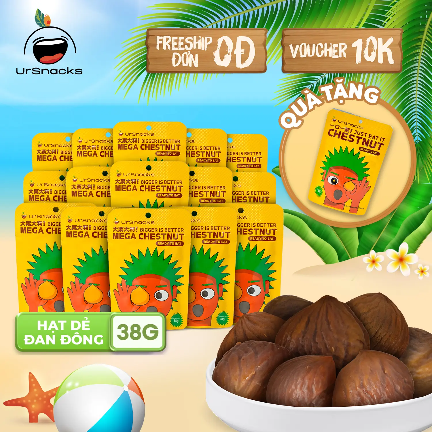 [COMBO 10-15-30 GÓI] Hạt Dẻ Đan Đông Hấp Mềm, Dẻo URSNACKS Food Nuts Ăn Vặt Văn Phòng, Nội Địa Trung ngon