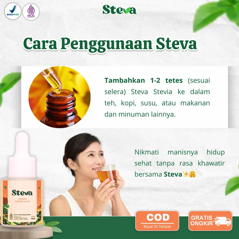 [Promo 1 Pcs] Steva Pemanis Alami I 0 Kalori - Pengganti Gula dari Daun Stevia BPOM & Halal MUI I 100% Alami I Extra Daun Stevia Rebaudiana I No Aftertaster I Grade A I 100% Asli I Original I Sweet I Steva Pemanis Alami I No Sugar - VSA 2