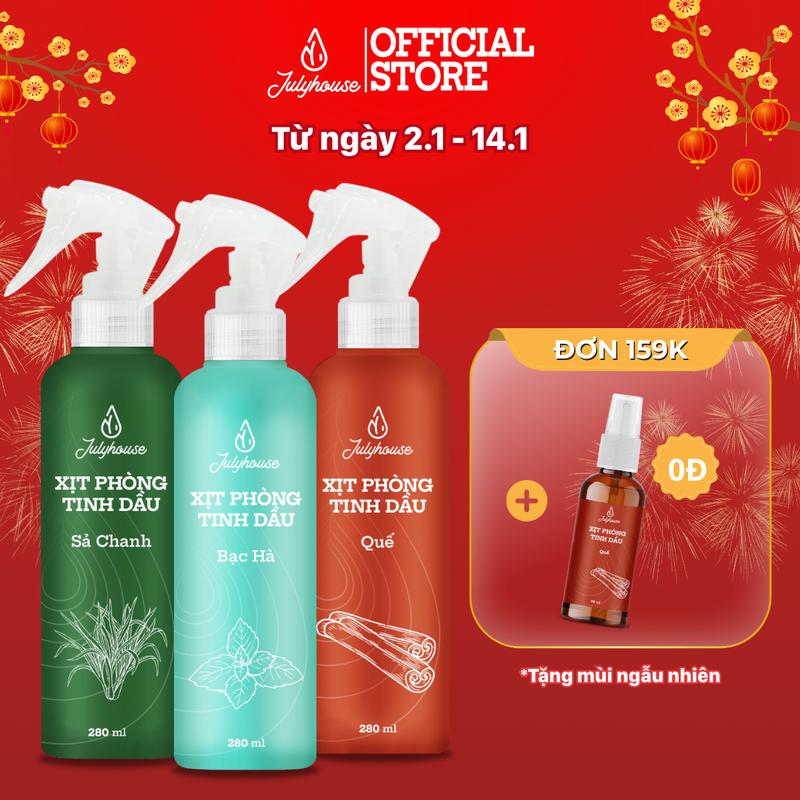 XỊT PHÒNG TINH DẦU SẢ CHANH BẠC HÀ QUẾ BẠCH ĐÀN CHANH OẢI HƯƠNG JULYHOUSE 280ML KHỬ MÙI HIỆU QUẢ MÙI TỰ CHỌN