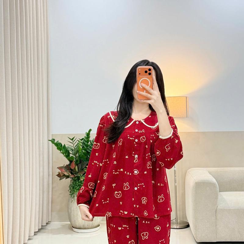  Happyhouse93 Bộ Lanh Nữ Đồ Tole Mặc Nhà Quần Dài Tay Dài Cổ Sen Phối Viền Màu VNXK 45-75kg Chất Tole Lanh Cao Cấp F21 Cao Cấp 