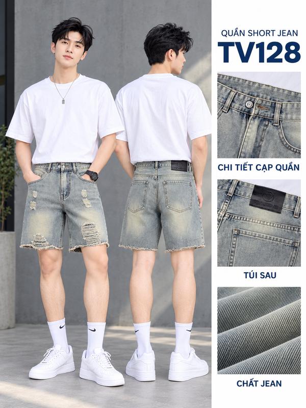 Quần Short Đùi Jean Nam TV128 Form Trên Gối Chất Liệu Cotton Không Giãn Size 28-37 Thoải Mái Thời Trang Mẫu Mới