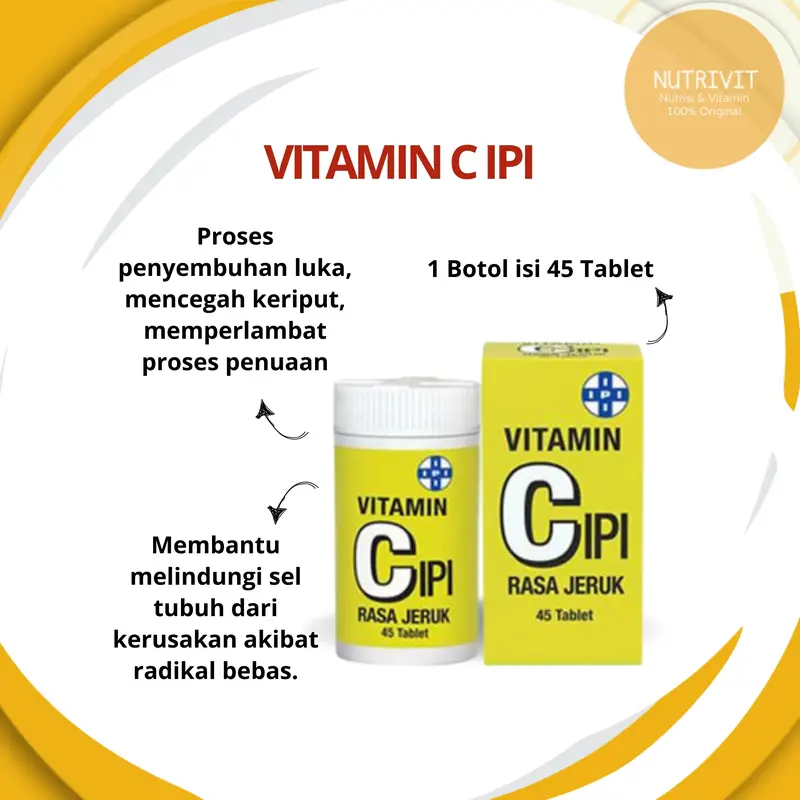 Vitamin IPI C 1 Botol Isi 45's (Kuning) - Memenuhi Kebutuhan Vit C 0