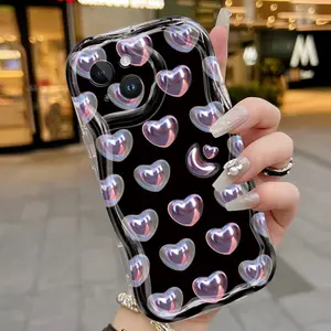Casing Hp Untuk iPhone 15 Pro Max 15 Plus Case HP Pola hati cinta yang manis Silikon Softcase Kasing dua orang Cesing pelindung Kesing sederhana Casing