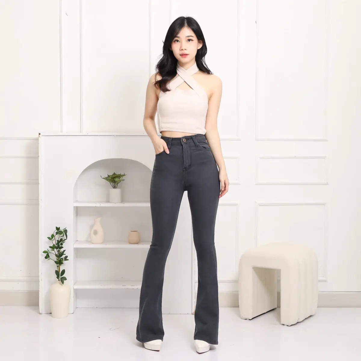 Ye pa Jeans | High waist Cutbray Jeans | Aeri Denim | Celana panjang wanita Stretch 9927