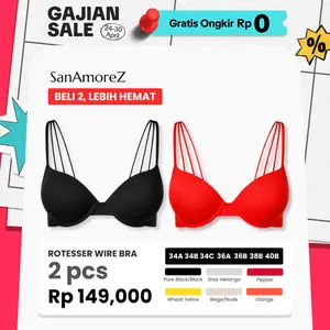 SanAmoreZ (2 Pcs) | Wire Push Up Bra / Bra Kawat Push Up - Cotton / Polyamide | Size 34A - 36C | 2 Style Hook Bra Multiway | Rotesser Wire Bra