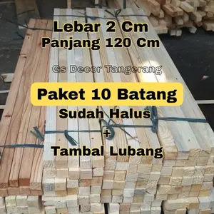 TERMURAH !! PAKET 10 BATANG ! ( 2 x 120 Cm ) Sudah Serut Halus Ambalan Papan Kayu Jati Belanda Serat bagus German Stik Kaso Reng Lis Balok Usuk Pinus