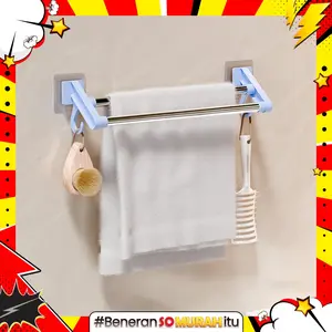 Tempat Handuk Kamar Mandi 2 Tiang Gantungan Tempel Dinding Stainless Gantungan Spons Mandi