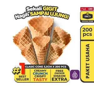ORLIN Paket Usaha Cone Es krim Waffle Clasic 5,5cmx13cm isi 200pcs Sekali Gigit, Nagih Sampai Ujung