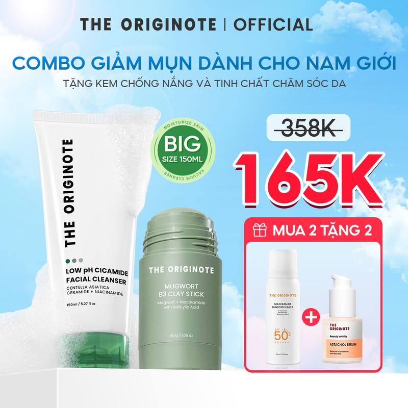   Độc quyền livestream  Combo 2IN1 Thanh lăn mặt nạ đất sét Hyalu-C và Sữa rửa mặt 150ml The Originote tặng kèm xịt chống nắng và serum hỗ trợ làm sạch và sáng da 