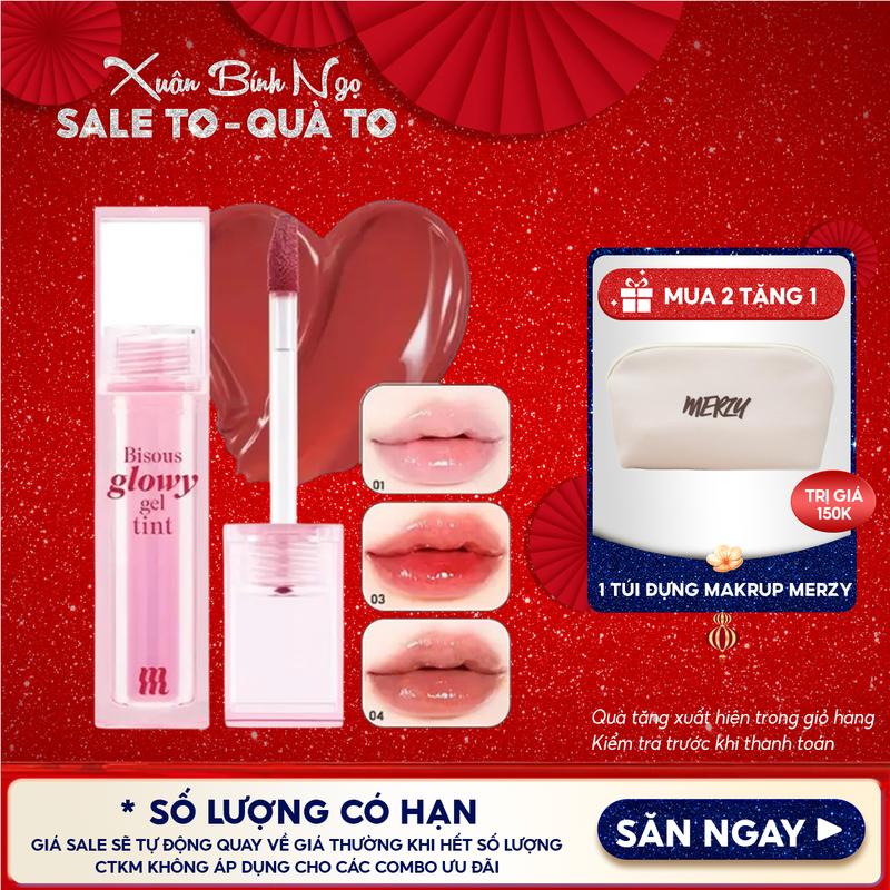 NEW Son Bóng Pha Lê Merzy Bisous Glowy Gel Tint 4g Cosmetic Nữ Trang Điểm Mỹ Phẩm Women