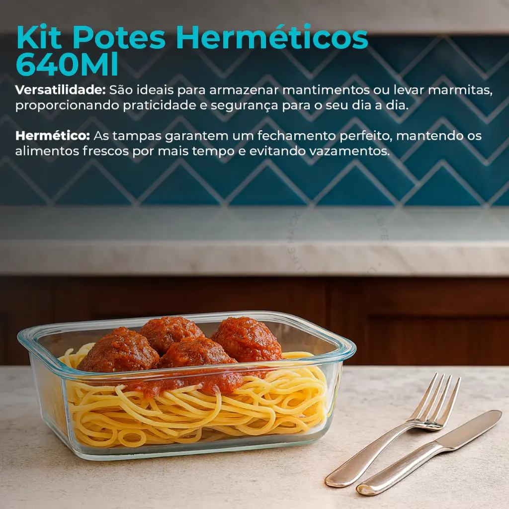 Conjunto Potes 370/640/1040ML Vidro Hermético Mantimentos Marmita Premium - imagem 2