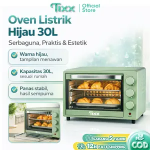 TIXX Pemanggang Listrik Warna Hijau 30L Kapasitas Besar Suhu 40-250°C Timer 60 Menit Tabung Pemanas Ganda Multifungsi Mudah Dibersihkan Cocok Untuk Rumah Keluarga Kualitas Tinggi Tahan Lama Aman Digunakan Sehari Hari