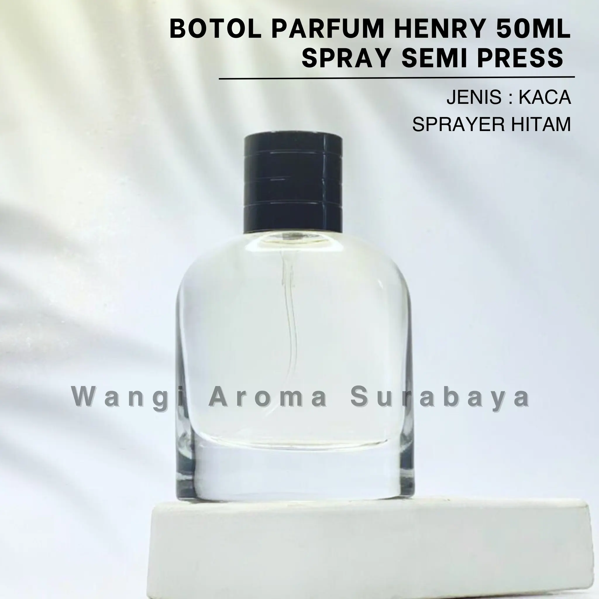 Botol Parfum Henry 50ML Semi Press Tutup Hitam - Botol Parfum Kaca 50ML Semi Press - Botol Parfum 50ML