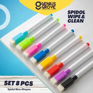8pcs Spidol Warna Warni Bisa Dihapus Whiteboard Wipe Clean