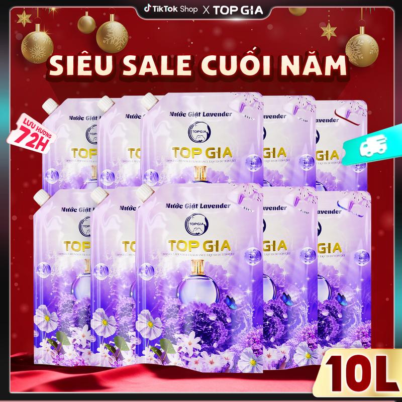 MUA 1 THÙNG TẶNG 1 THÙNG TỔNG 10 Lít - Combo 10 Túi Nước Giặt Xả 3in1 Lavender TOPGIA - Sạch Khuẩn Thơm Mềm - Tiết Kiệm Nước & Thời Gian - An Toàn Cho Mọi Da nth SẢN XUẤT TẠI VIỆT NAM SÀN pttl bta