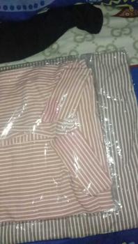 Product Review of ELF STORE - KARA Kemeja Atasan Salur Stripe Katun LD Jumbo Wanita Muslim Panjang Kekinian Baju Oversize from P**e 0