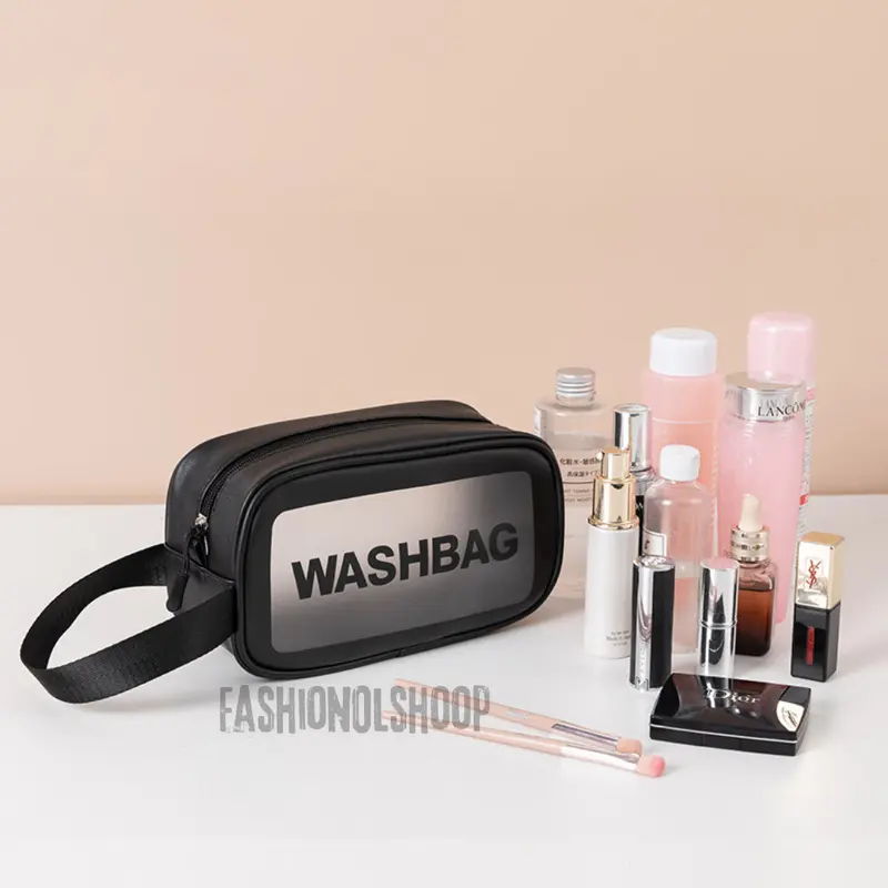 Tas Kosmetik Washbag Travel Pouch Make Up Organizer Transparan Waterproof Kecil Portable Wash Bag Murah Bagus Hitam Pink 4