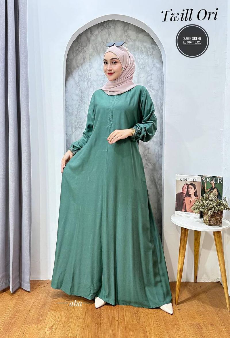 Product Introduction of gamis polos twil ori dress panjang busui tali samping Muslim Twill Kancing Cantik Karet Wudhu Kain Lembut Tebal Kerah Motif Wanita Rayon Katun Mewah Baju Maxi 9