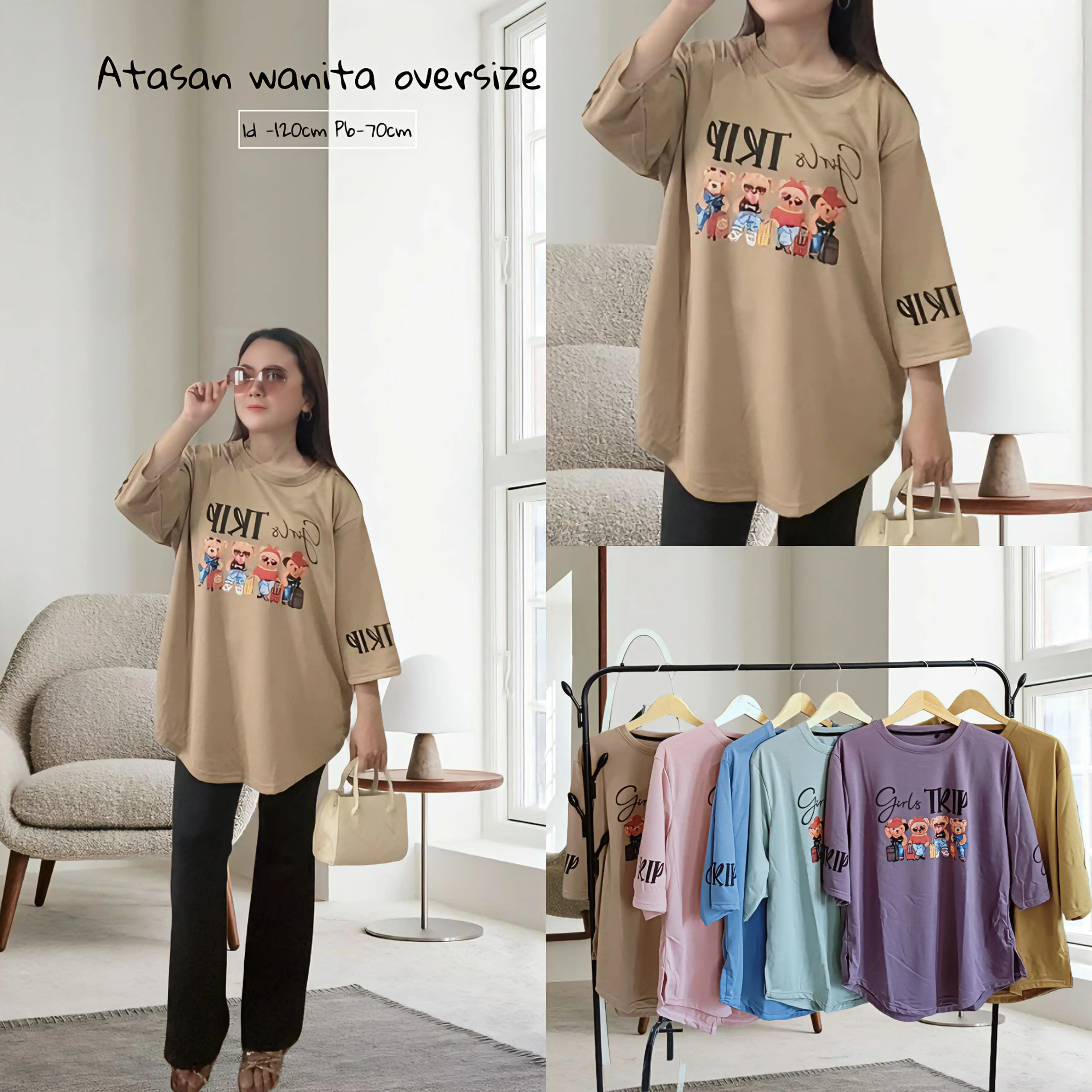 KAOS OVERSIZE /ATASAN WANITA/ATASAN KEKINIAN LENGAN 7/8/ATASAN HIJAB