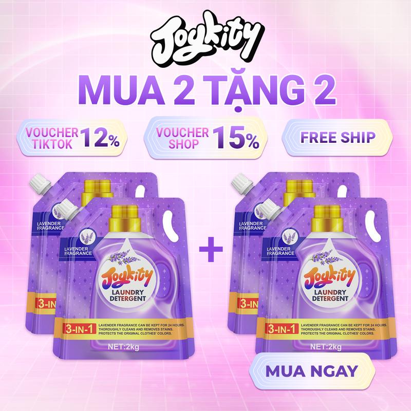 THÙNG 8KG Mua 2 Tặng 2 Nước Giặt Xả Joykity Hương Lavender Lưu Hương Thơm Lâu Dịu Nhẹ An Toàn Cho Da Làm Sạch Tốt Làm Bền Màu Quần Áo