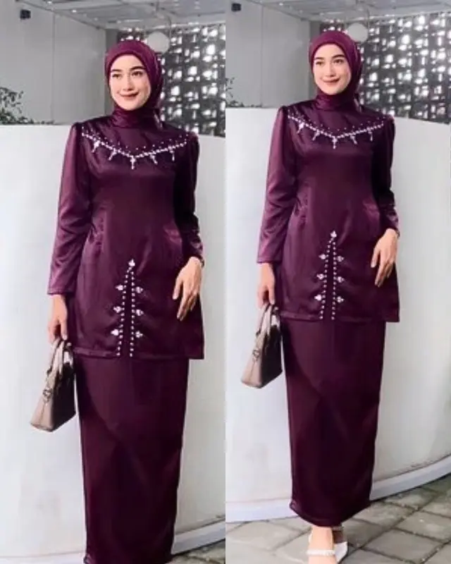 One Set Fayra Burgundy Baju Kurung Melayu Malaysia Look Setelan Konangan Kekinian Full Payet 2024 Atasan Kondangan Burgundy Set Melayu Rok Karet 0