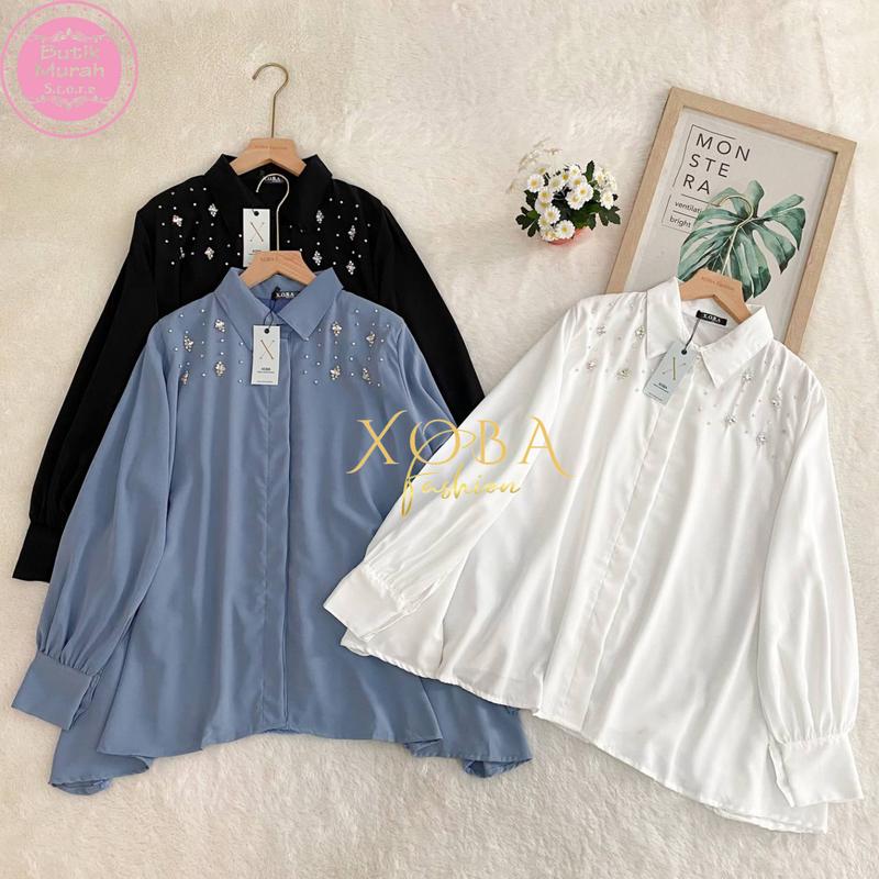 Xoba LD 110,116 cm dan LD 120 cm 3544 Atasan Wanita Blus Poka Baju Panjang Kasual Brokat Renda 1