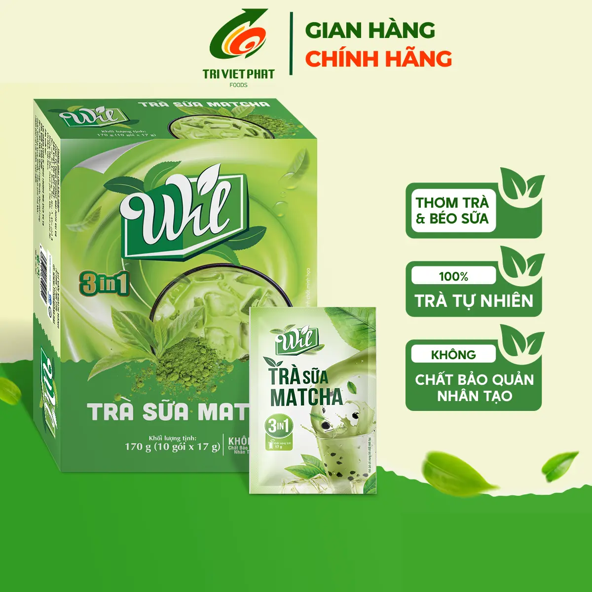 Trà sữa matcha Wil trà hòa tan hộp 170g (10 gói x 17g)