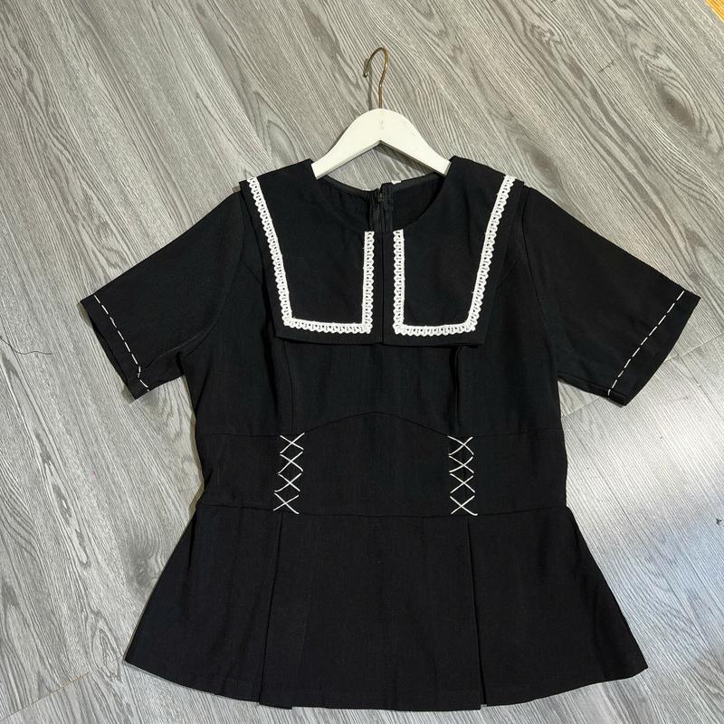 Áo Peblum đen lá cổ vuông viền trắng bigsize 55-95kg HOT