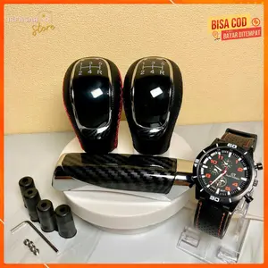 Paket Knob Gigi Transmisi 5 Speed Mobil Manual & Cover Rem Universal Tuas Perseneling Car