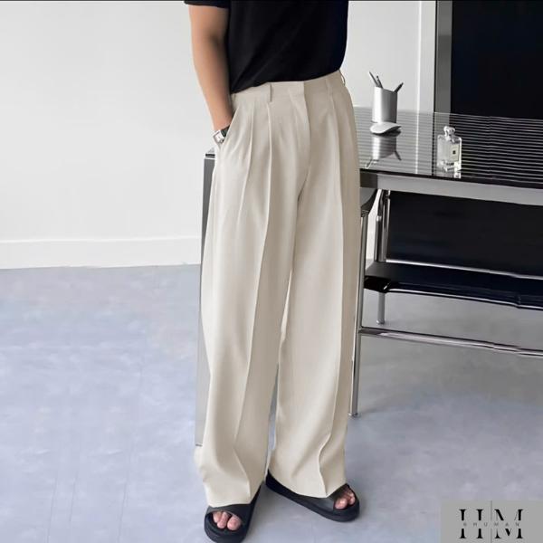 Quần âu nam cạp chun ống rộng xếp ly tôn dáng vải kaki trẻ trung SIXHUMAN HMQ01