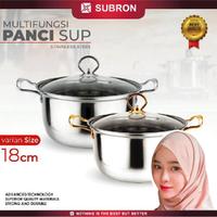 Gambar [EXCLUSIVE RACUNNUUNA] SUBRON Panci Sup Soup Pot 18cm Stainless Steel Tutup Kaca Gagang Silver Gold Kecil Kitchenware dari SUBRON KITCHENWARE Kab. Bandung 1 Tokopedia