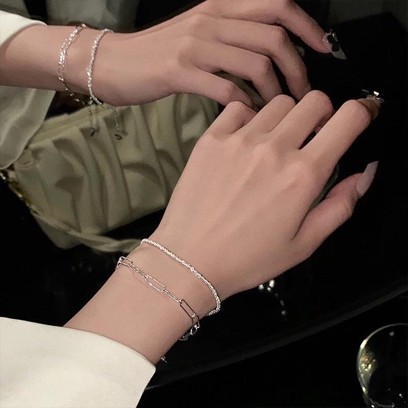 ￼Gelang cincin perak polos untuk wanita musim panas dengan desain khusus, gelang sederhana modis 2