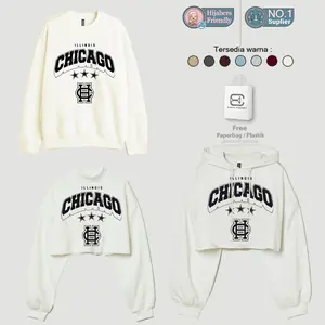 Hoodie Crop Wanita CHICAGO - Hoodie Wanita Lembut Halus Kain Fleece 280-300GSM Tebal - Crewneck Basic Sweater Crop Korean Style - Sweater Oversize