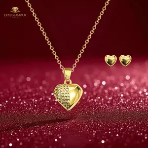 Luxglamour - Set Kalung Dan Anting Gold Motif Hati Untuk Sehari - Hari