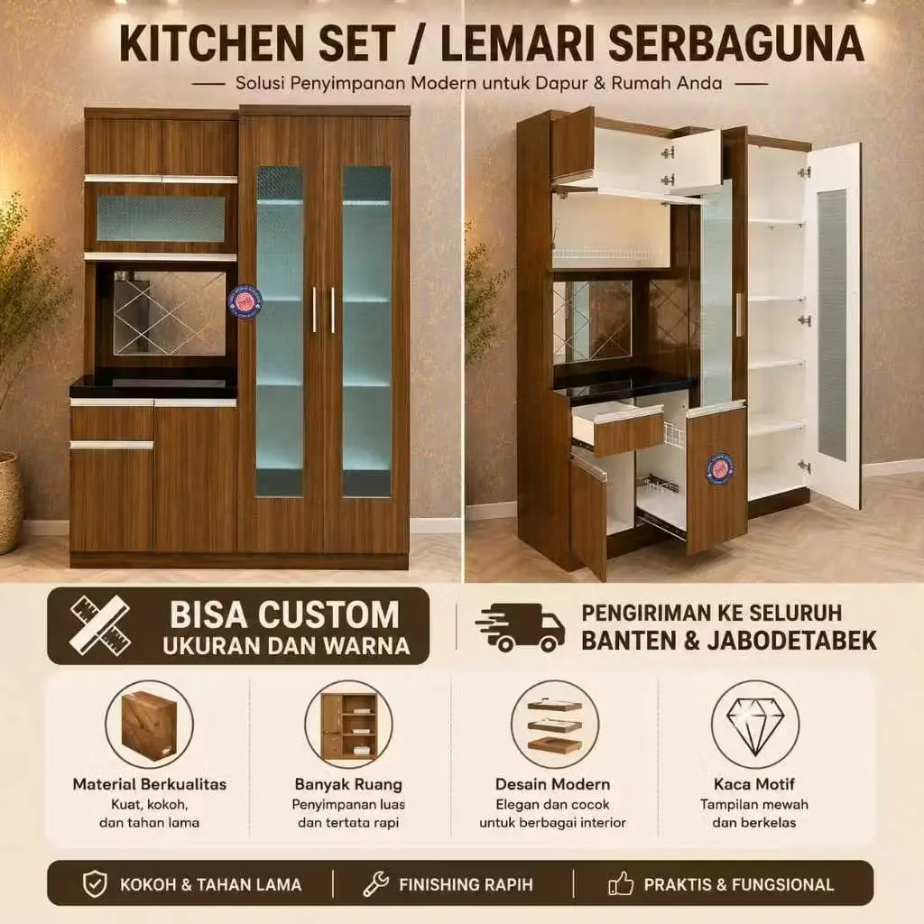 Lemari Dapur 4 Pintu HPL Browny ( Free ongkir cilegon serang )